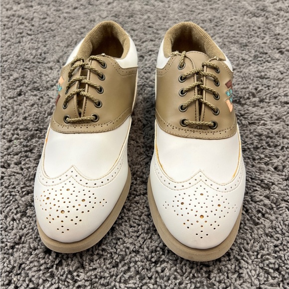 Footjoy GreenJoys Womens Size 8M Wingtip Golf Shoes White Brown Style 48868 - Picture 3 of 10